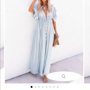 VICI Anika pocketed button down ruffle Maxi dress